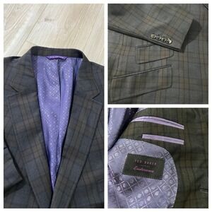 Ted Baker Endurance Gray Brown Plaid Wool Men's Blazer Sport Coat Size  54R